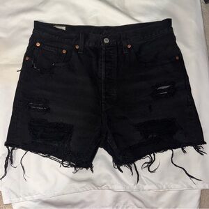Levi's Original 501 Black Distressed High Waisted Jean Shorts